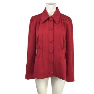 Cabi Harbor Jacket 5654 Red Button Front Puff Sleeve Textured Blazer Womens M